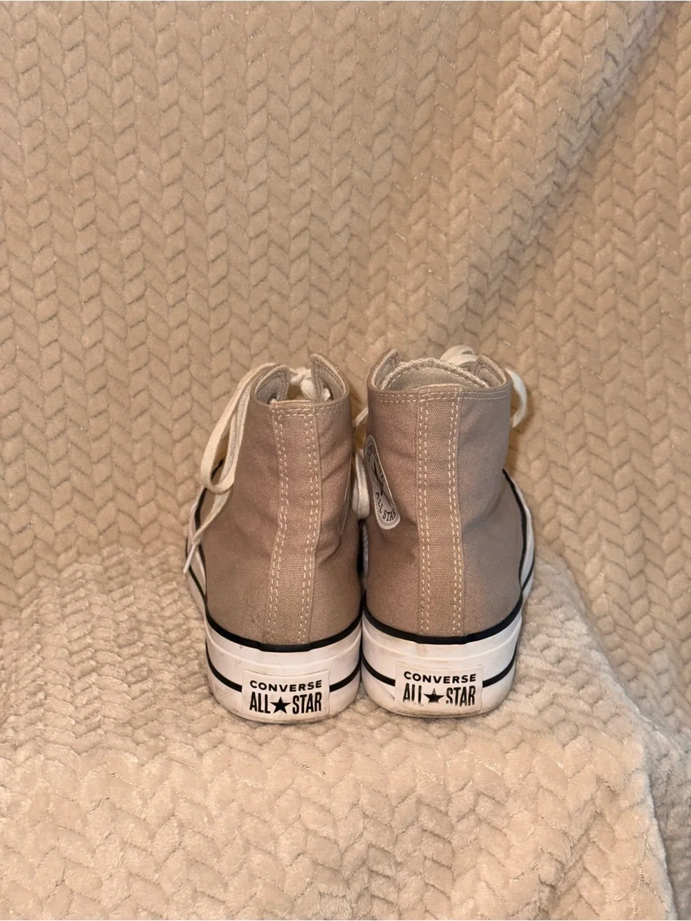 High-Top Platform Canvas Sneakers in Beige and White